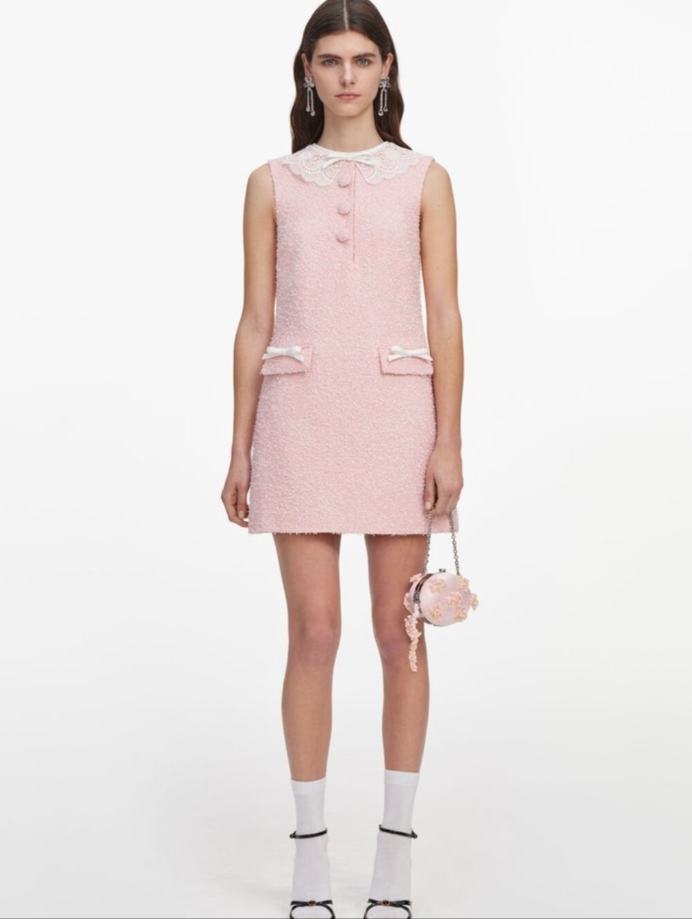 Self Portrait Pink Boucle Lace Collar Mini Dress